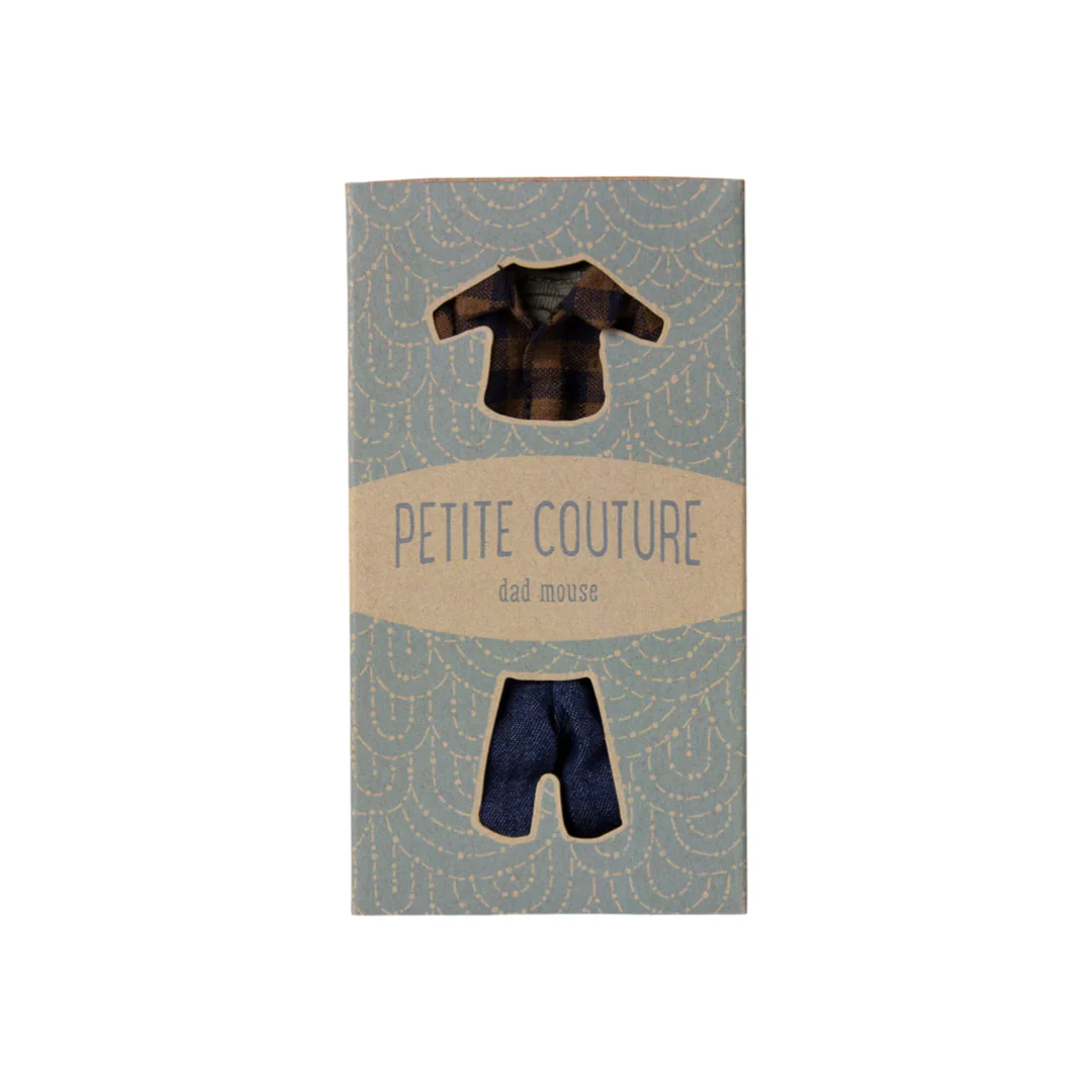 Maileg Brown checked shirt and pants, Dad mouse - Image 2