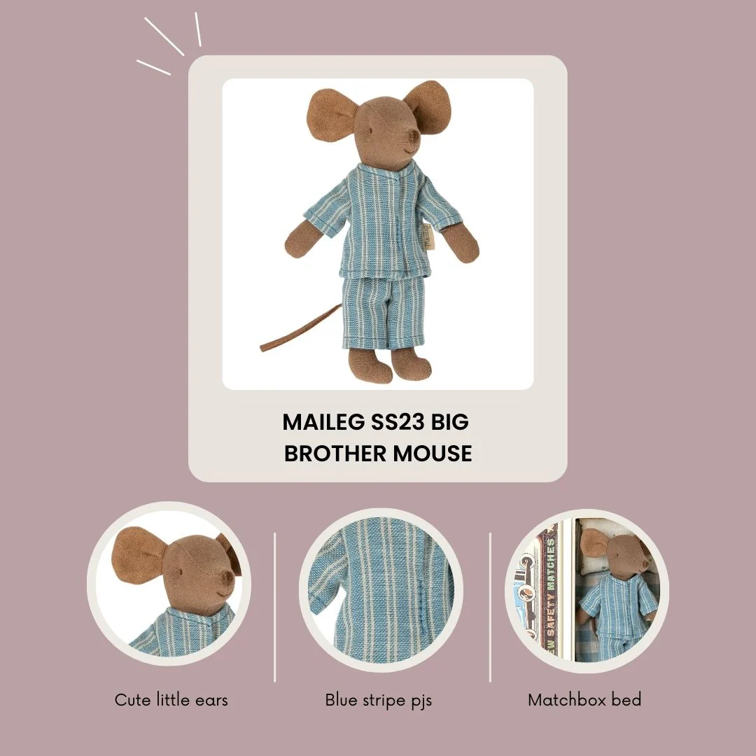 Maileg Big Brother Mouse in matchbox, Blue striped - Image 5